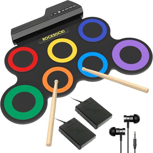 NexAthlet™ 7-Pad Roll-Up Electronic Drum Kit for Kids — Portable Drum Pad with Headphones, Sticks & Foot Pedals