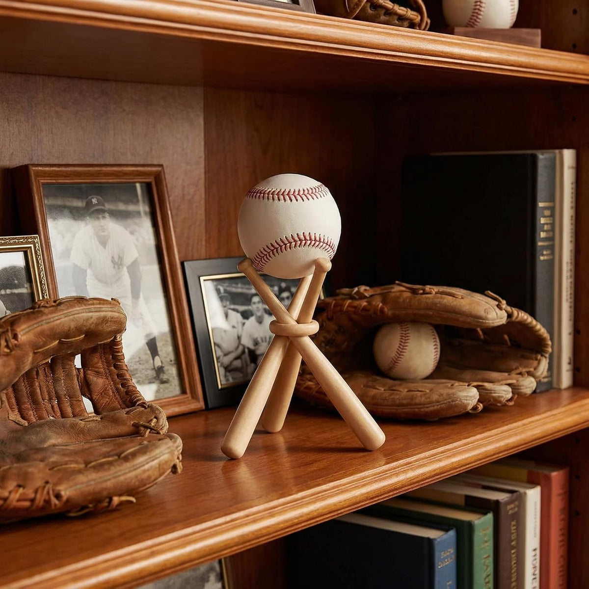 NexAthlet Wooden Baseball Display Stand — Tabletop Holder for Signed Baseballs, Game Balls & Sports Memorabilia