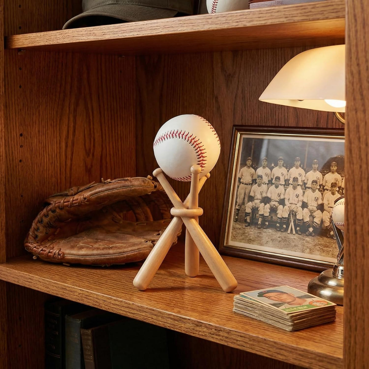 NexAthlet Wooden Baseball Display Stand — Tabletop Holder for Signed Baseballs, Game Balls & Sports Memorabilia