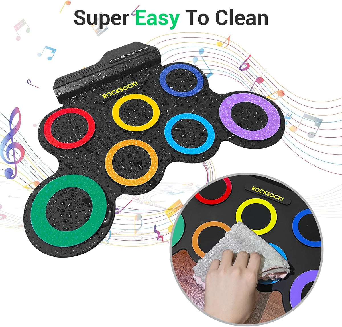 NexAthlet™ 7-Pad Roll-Up Electronic Drum Kit for Kids — Portable Drum Pad with Headphones, Sticks & Foot Pedals