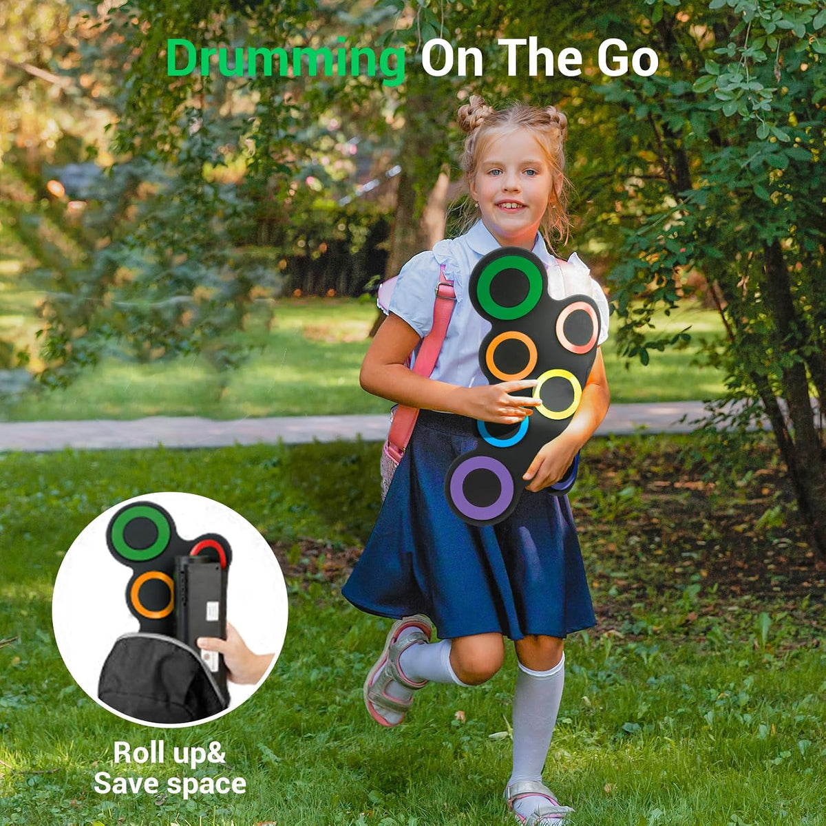 NexAthlet™ 7-Pad Roll-Up Electronic Drum Kit for Kids — Portable Drum Pad with Headphones, Sticks & Foot Pedals